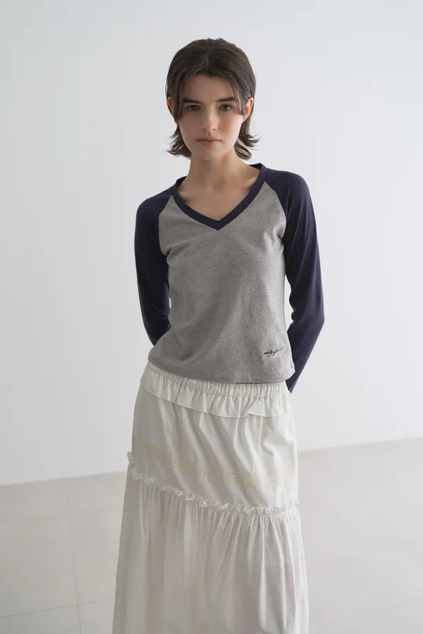 erin v-neck long sleeve top_gray