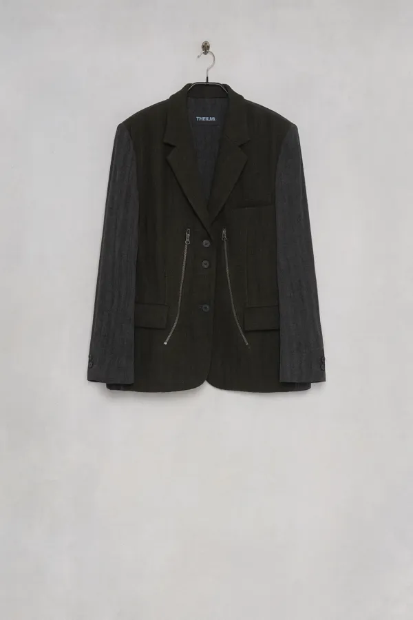 Kao Color-Block Linen Jacket khaki