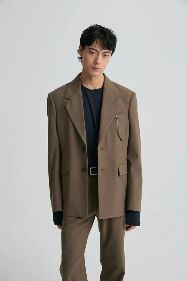 OVERSIZED TAILORED BLAZER TAUPE BEIGE