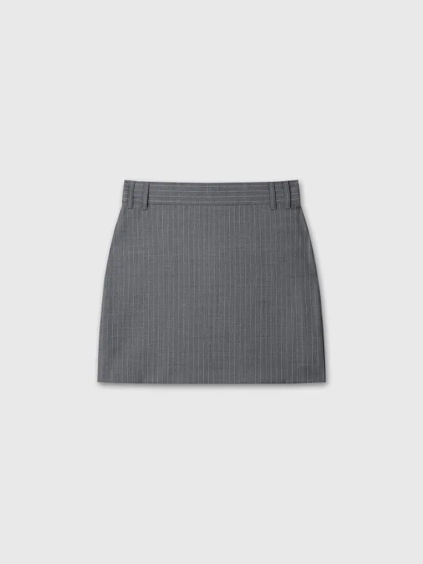 (W) WOOL PIN STRIPED MINI SKIRT_ GREY PINSTRIPE