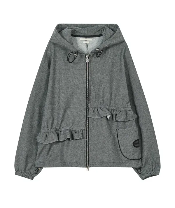 Ruffled Comfy Zip Hoodie [Gray]