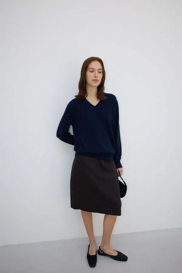 Curved midi skirt_brown check