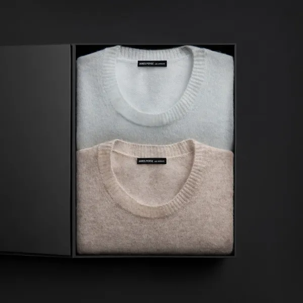 Men's Soft Featherweight Cashmere Crew Gift Set - Grey Glacier/Light Beige