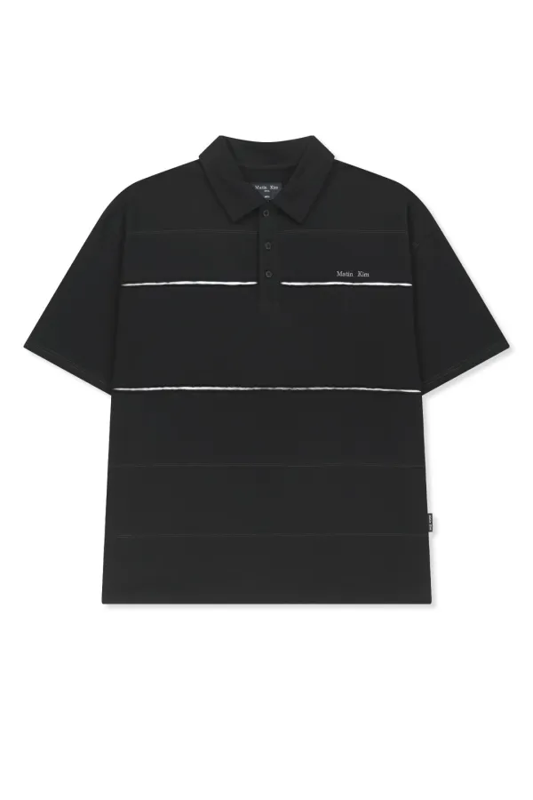 CUT OUT BLOCK COLLAR TOP FOR MEN IN BLACK