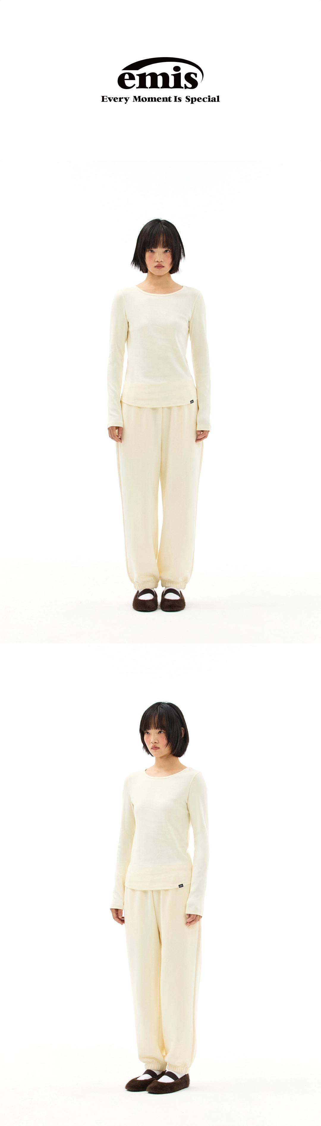 이미스 (W) RIBBED BOAT NECK LS T-SHIRT-IVORY 상품 이미지 2