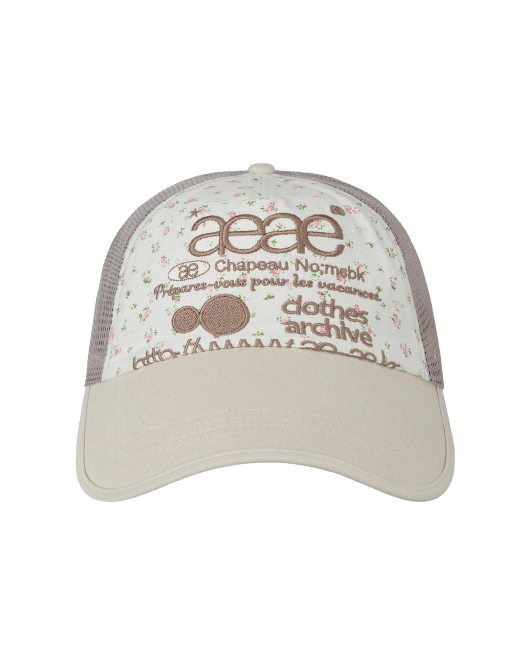 에이이에이이 WEB LOGO FLOWER MESH CAP [WHITE/BEIGE] 상품 이미지 1