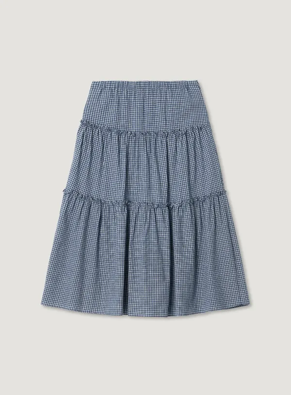 NAIKO SHIRRING SKIRT_BLUE CHECK