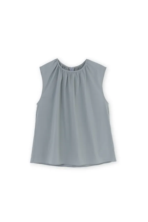 W Shirring Sleeveless, Blue Grey
