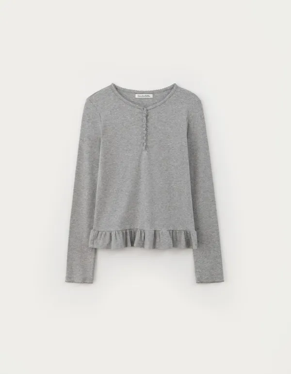 Henley Frill Top - Grey