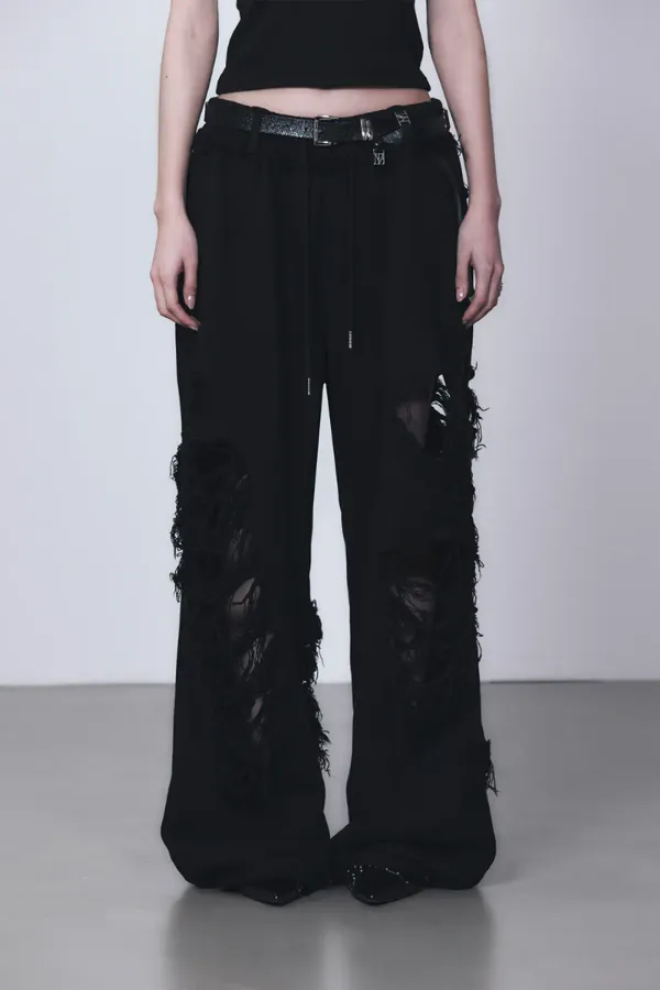 Scratch Damage Wide Sweat Pants [ Black ]