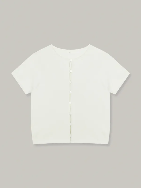 wholegarment short sleeve cardigan (cream)