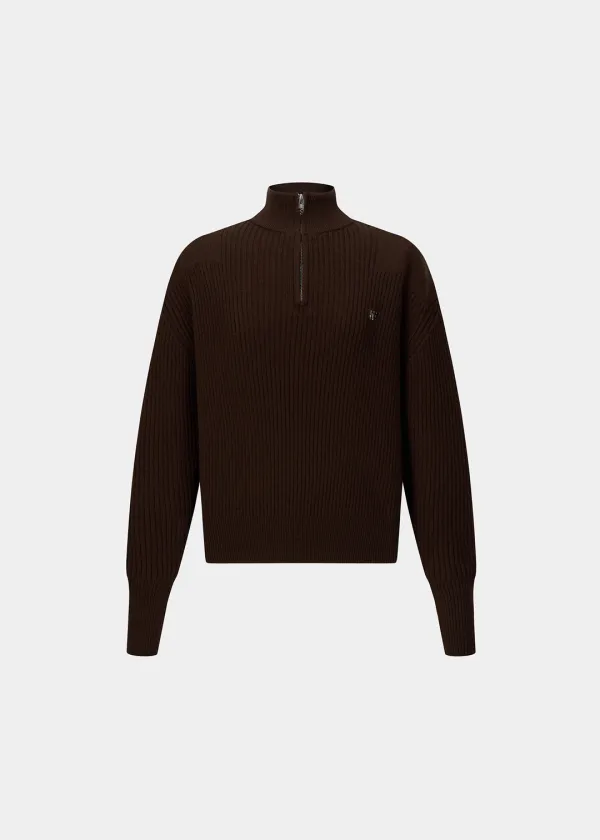 (UNI) COMMANDO HALF-ZIP SWEATER - BROWN