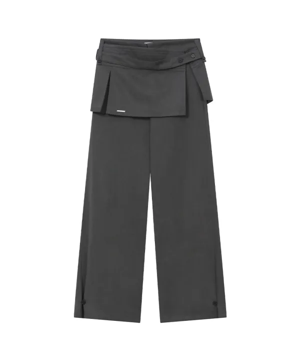 Button tab mini skirt pants set CHARCOAL