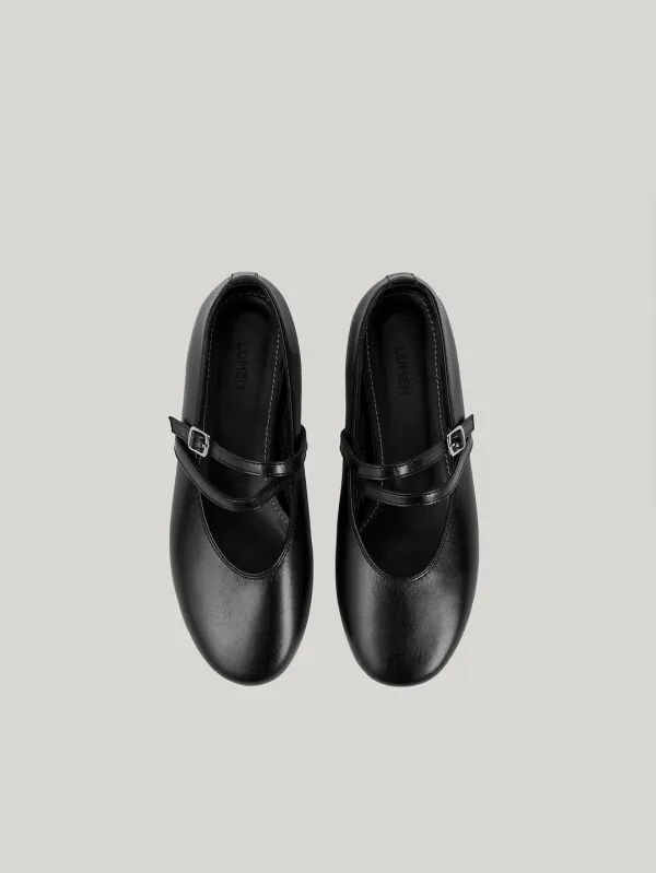 DOUBLE STRAP FLATS (SOFT BLACK)