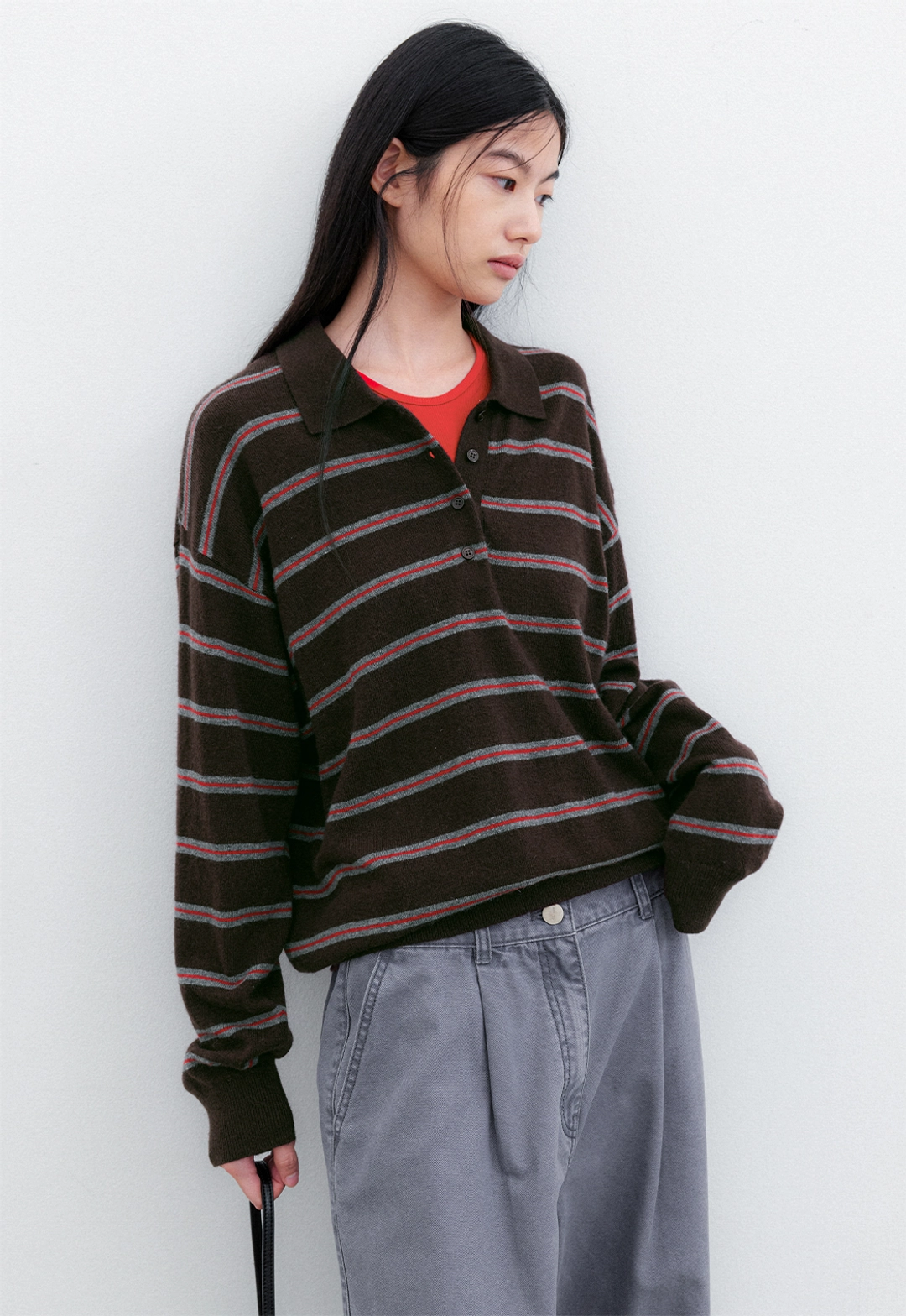 아뜰리에 나인 (T-7304)WOOL STRIPE COLLAR LOOSE FIT KNIT 상품 이미지 3