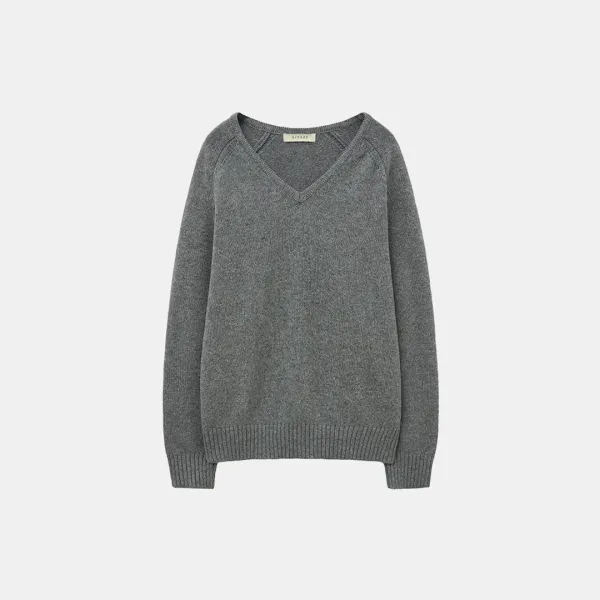 SIKN2156 울 블렌드 루즈 브이넥 니트_Melange gray