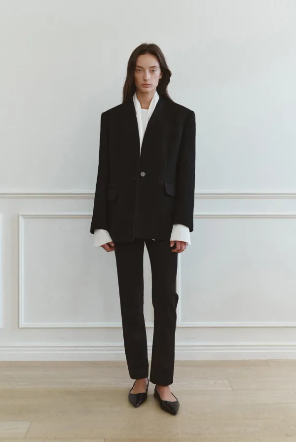 Damien Collarless Tweed Jacket (Black)