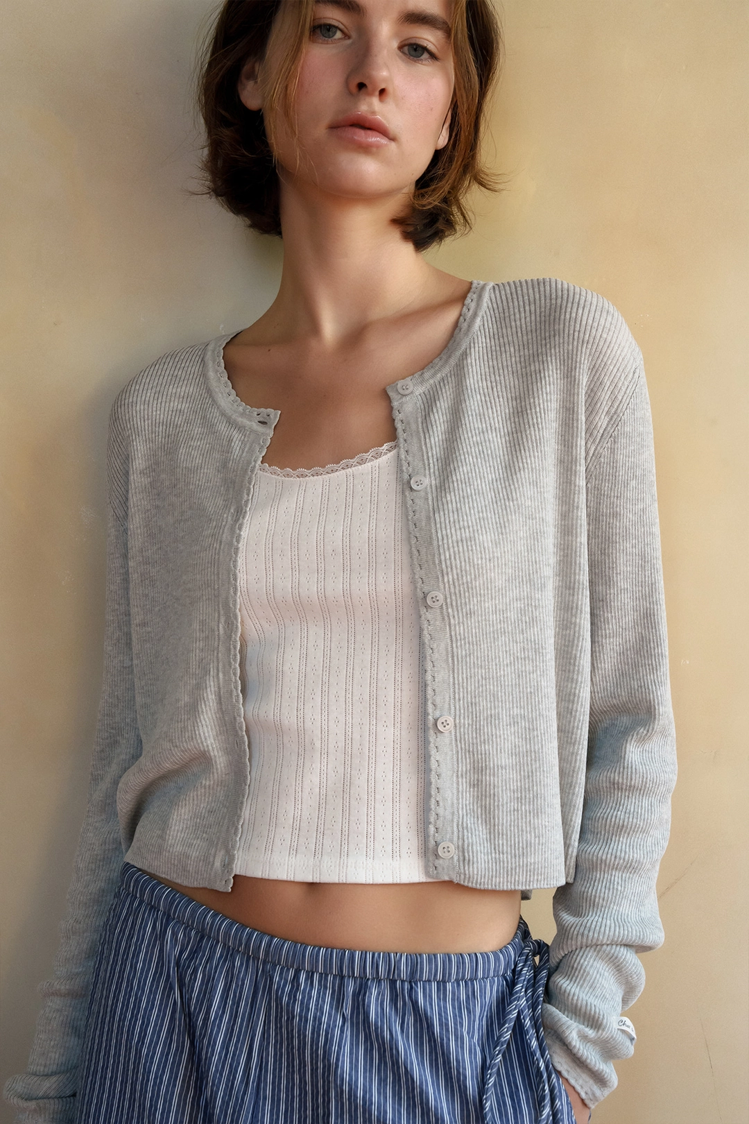 샤드라마 PETAL RIBBED CARDIGAN [GRAY] 상품 이미지 2