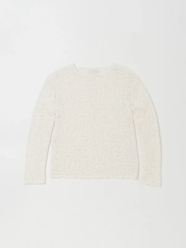 TEXTURED TAPE KNIT SWEATER IN OFF WHITE