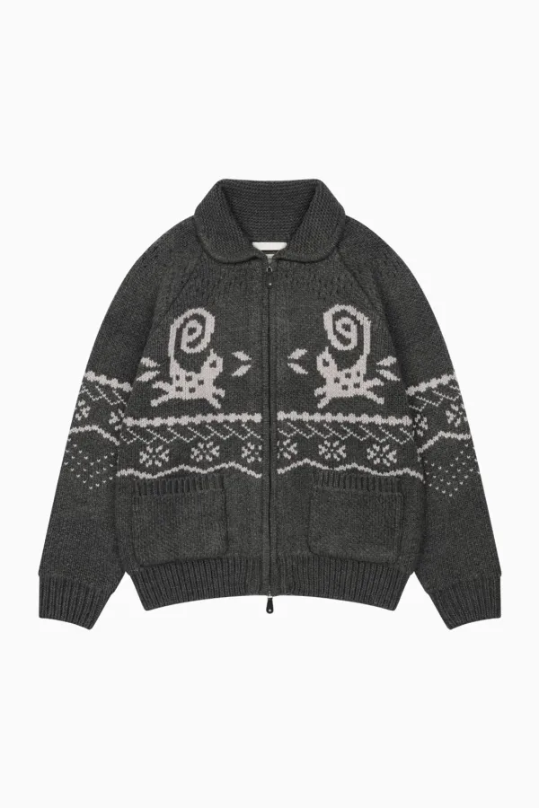 CAT GRAPHIC COWICHAN ZIP-UP, CHARCOAL