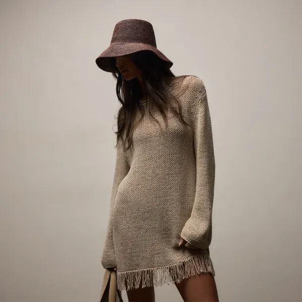 Baja Fringe Cotton Linen Tunic - Natural