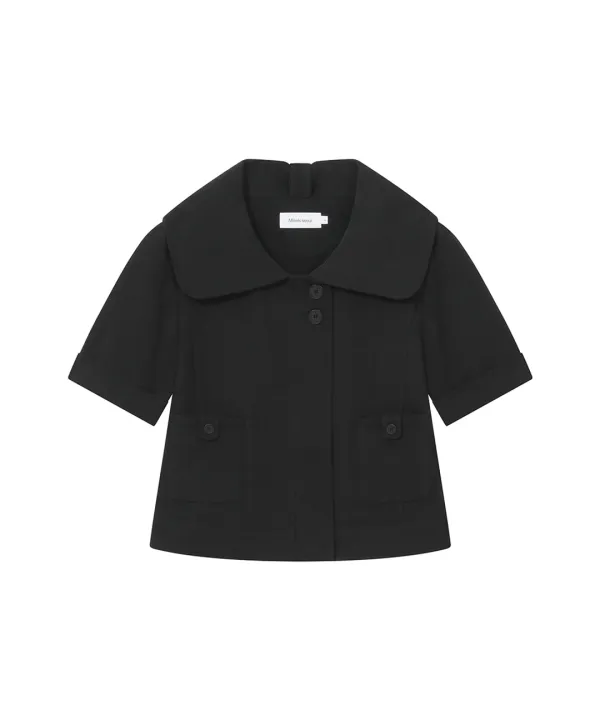 Rolled button short sleeve jacket BLACK