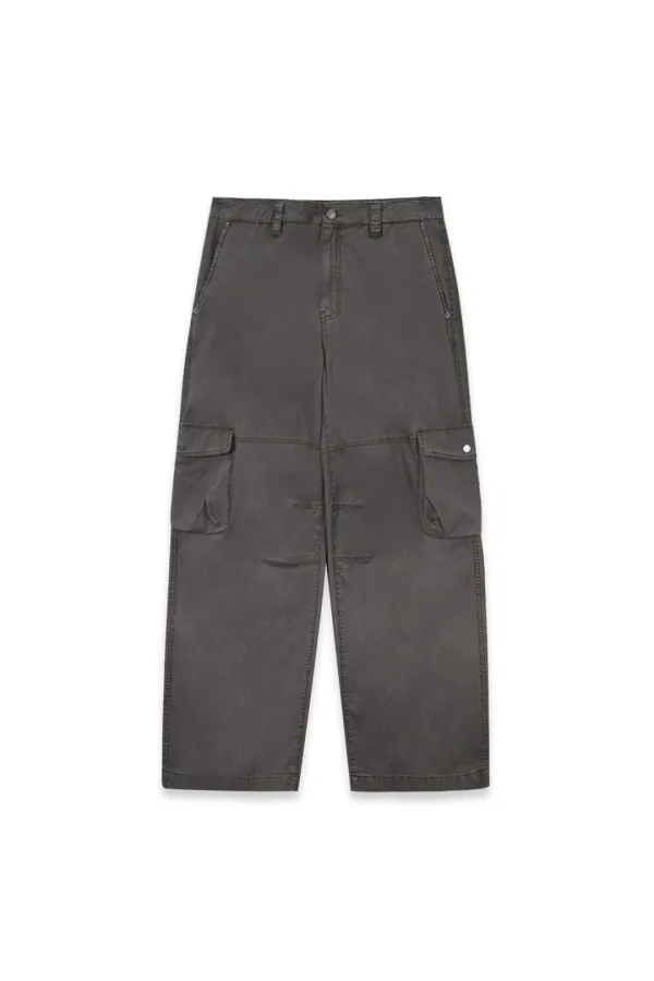 WASHED WIDE CARGO PANTS FOR MEN IN CHARCOAL