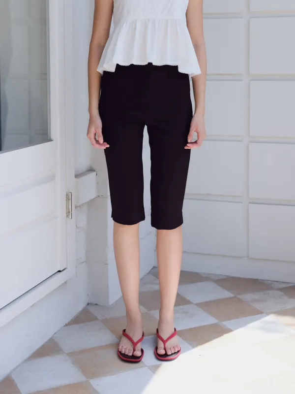 Side slit capri pants_black