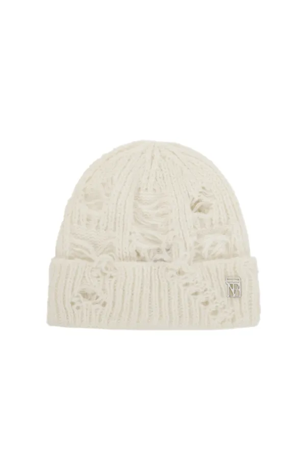 Distressed Knit Beanie [ Ivory ]