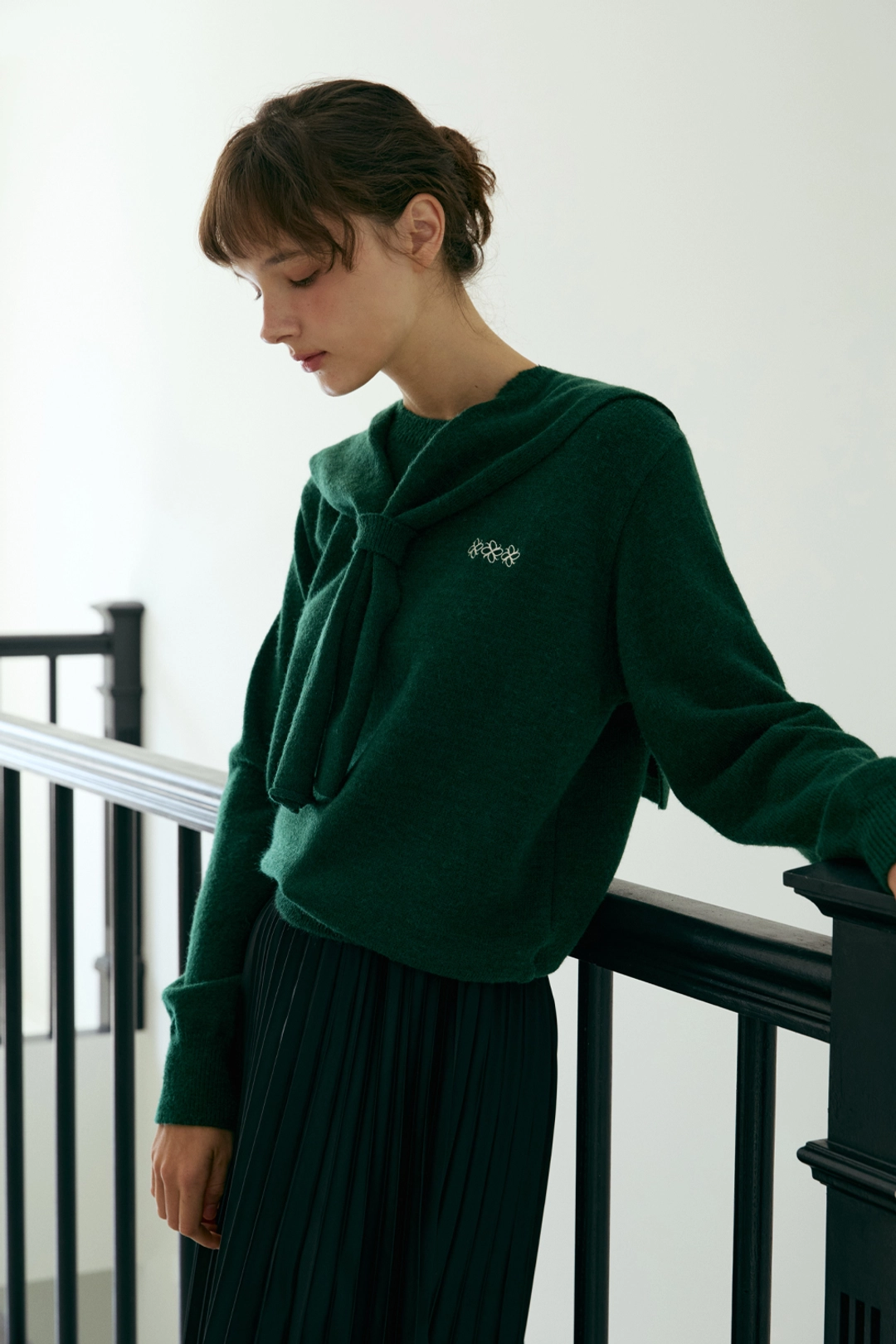 오디에르 [SET]_자수 풀오버+레이어드 숄-그린 상품 이미지 2