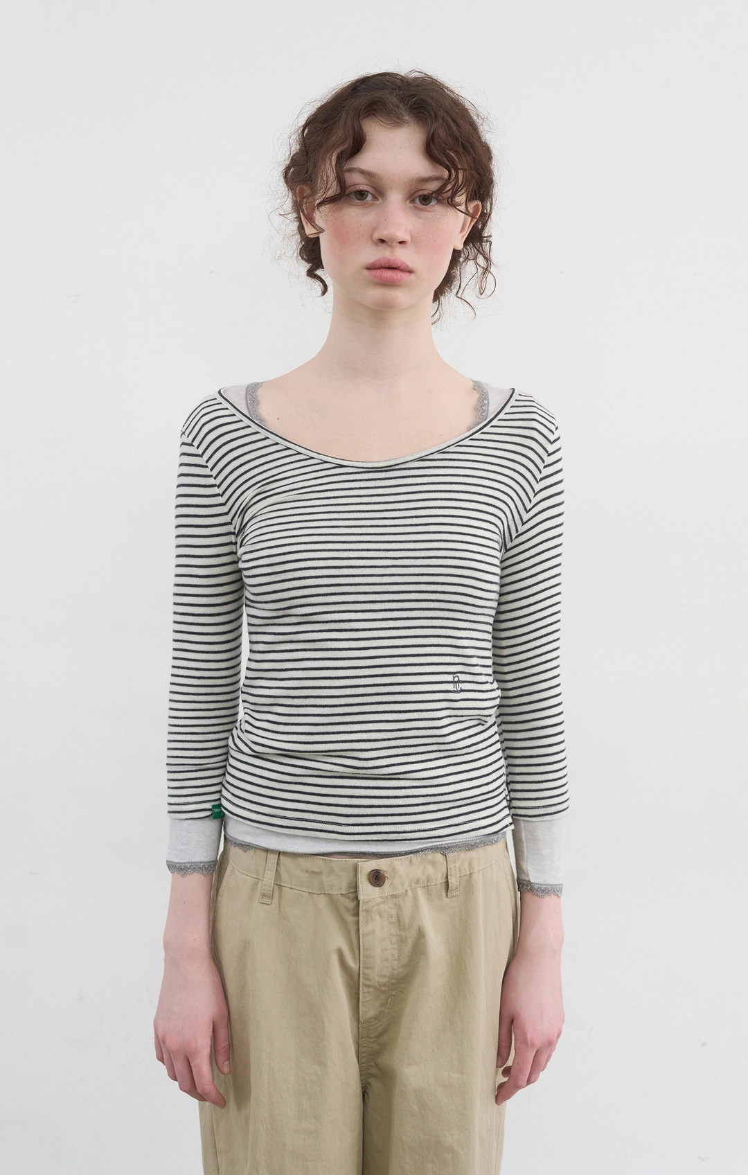 노컨텐츠 399. Eugene Stripe T_Ivory 상품 이미지 1