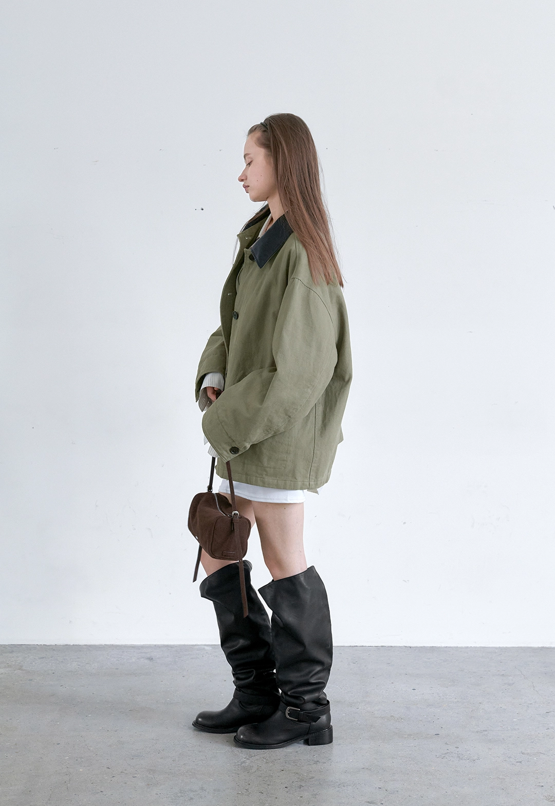 아뜰리에 나인 (CT-1486)LEATHER COLLAR QUILTED WORK COAT 상품 이미지 3