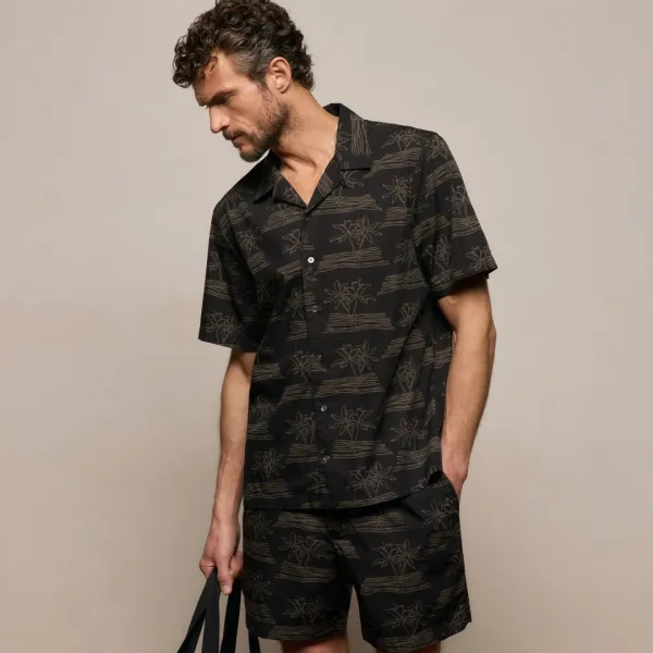Palm Printed Shirt - Black/Light Olive Pigment