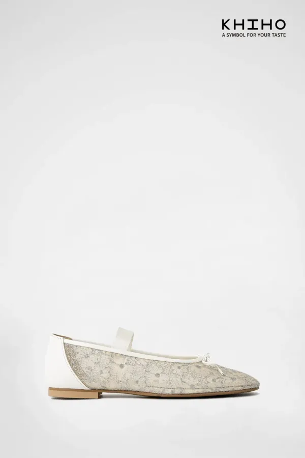 FLOWER MESH BALLERINA FLAT / WHITE