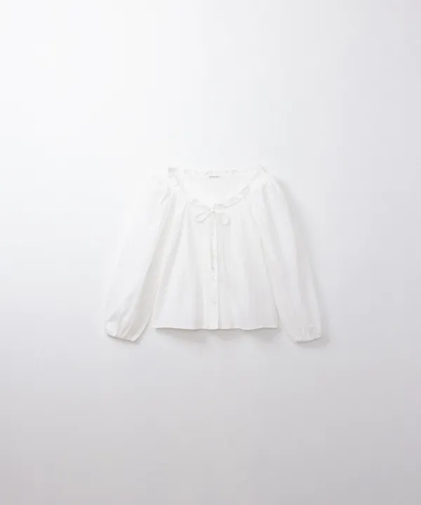보트넥 타이드 셔링 블라우스 (ivory)