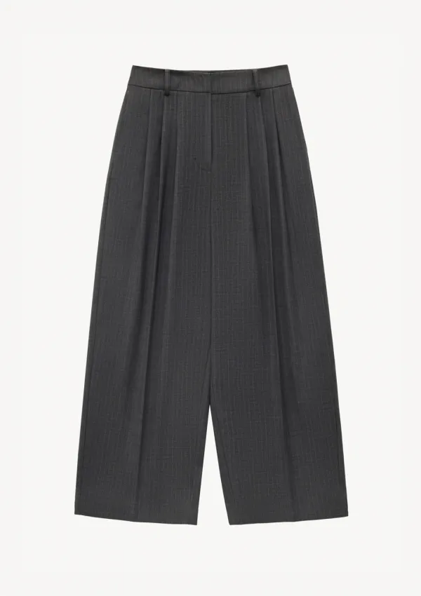 Sleek Pintuck Slacks in Charcoal Stripe