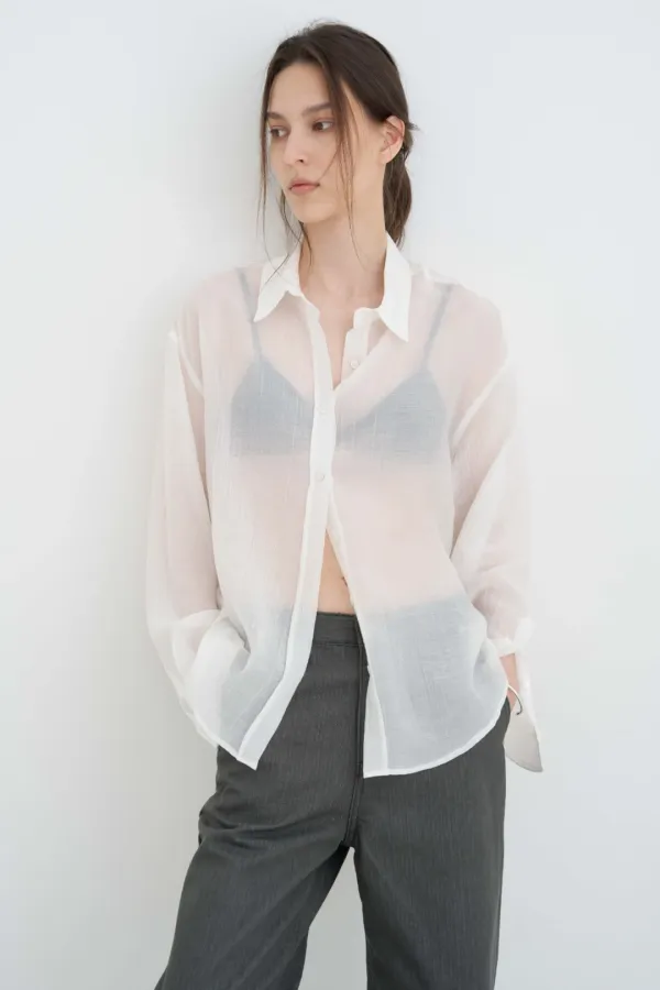 Sheer Wrinkle  Shirts ( Ivory / Mint / Brown )