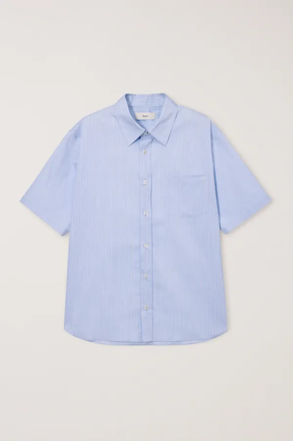 UNISEX OVERSIZED HALF SLEEVE STRIPED SHIRT SOFT BLUE STRIPE_UDSH6B148B1