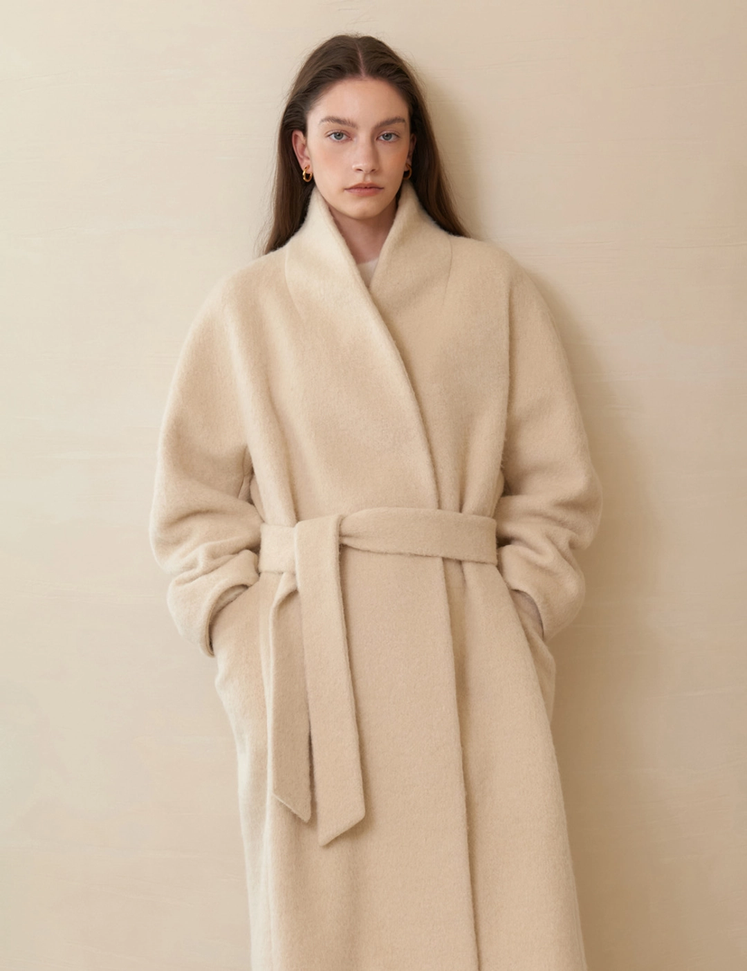 노미나떼 Soft Alpaca Shawl Collar Coat (Cream) 상품 이미지 2