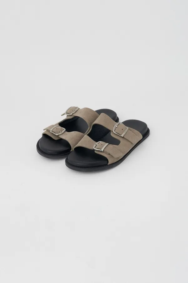 Two-Strap Suede Slides (beige)