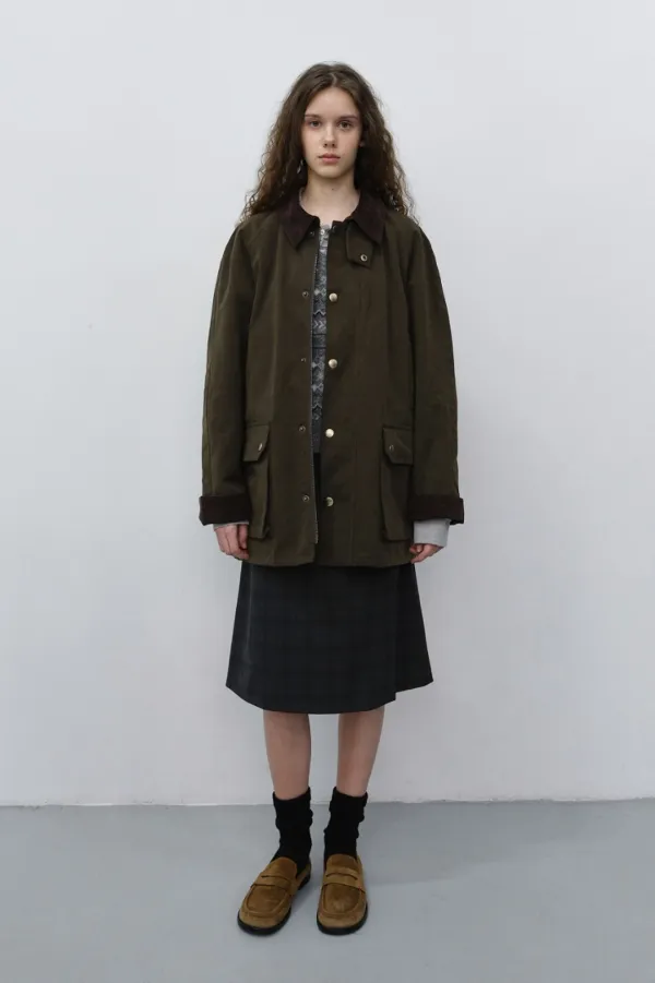 UNISEX WAXED COTTON HUNTING JACKET KHAKI_UDJU6C111K2