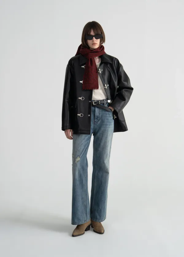 W VINTAGE WASHED DESTROYED FLARED JEANS - BLUE