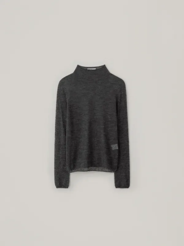 Whole Garment Kid Mohair Turtleneck Knit - Charcoal