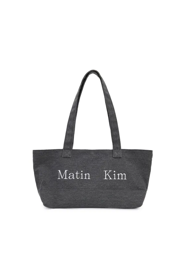 MATIN LOGO CANVAS WIDE SHOULDER BAG IN CHARCOAL