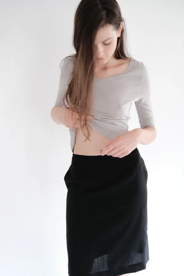 SILK V NECK TSHIRTS / GREY