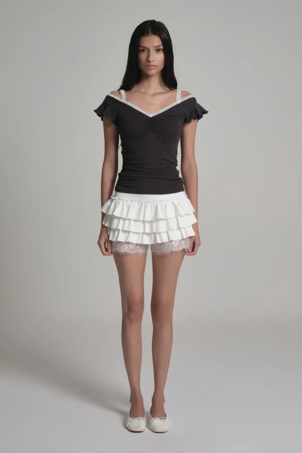 Ballerina lace layered top, Charcoal
