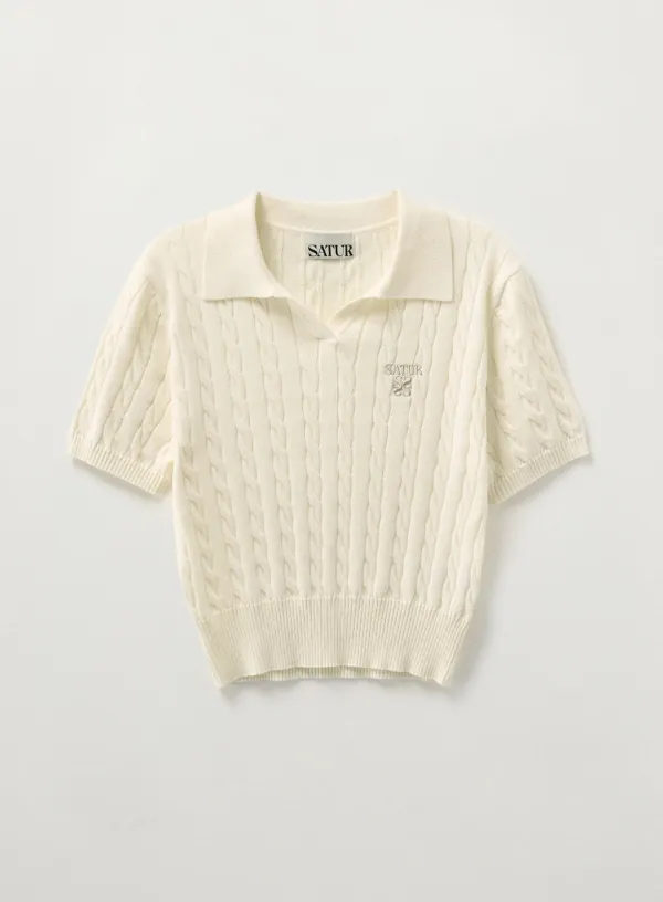 (W) Cable Collar Half Knit - Cream