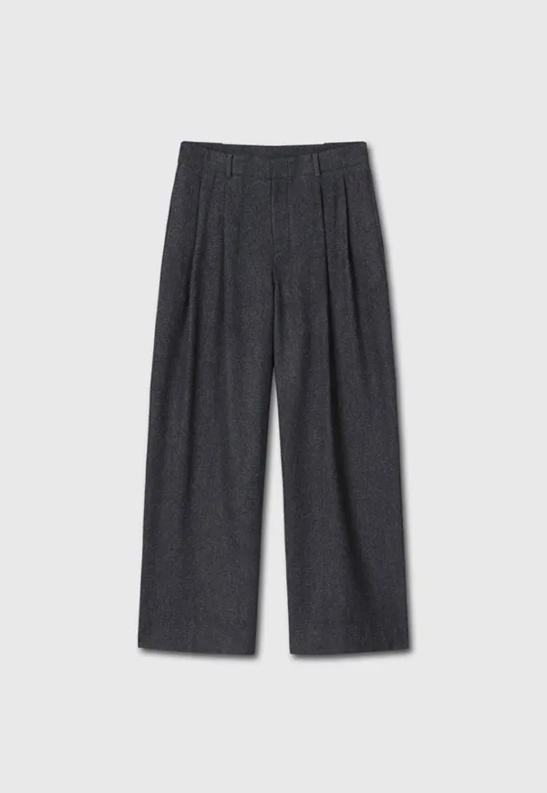 Virgin Wool Double-Pleats Wide Trousers_ Grey