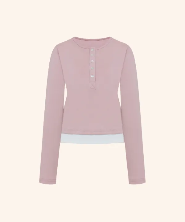 Logo Silver Embroidered Layered T-shirt ( Pink )