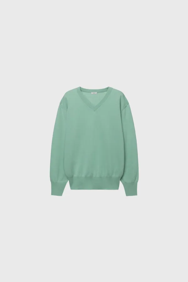 Cashmere V-Neck Knit (Mint / Blue)